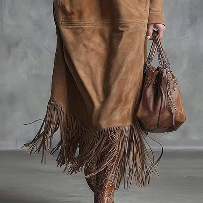 Suede Tassel Long Sleeved Dress - Denoss
