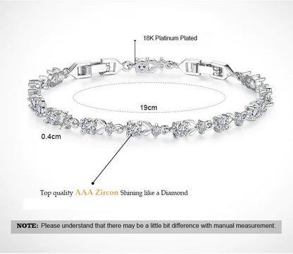Silver Platinum White Zircon Heart Elegant Ladies Bracelet