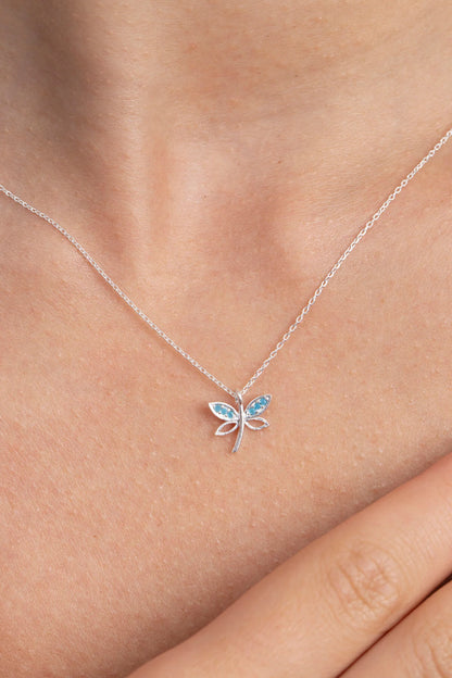 Blue Silver Dragonfly Chain Necklace