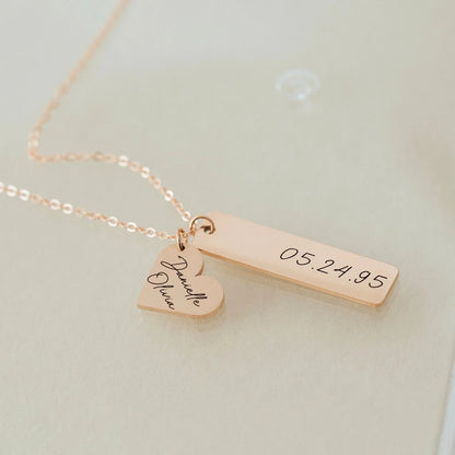 Personalized Heart Bar Necklace