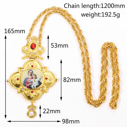 Gold Color Orthodox Necklace,Christian Necklace,Jesus Virgin Mary Religious Necklace