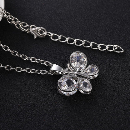 Silver white crystal stone romantic butterfly lady jewelry set