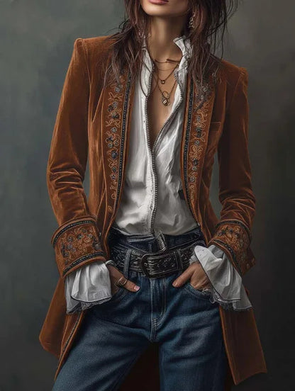 Brown Lace Velvet Women's Jacket For Spring Summer