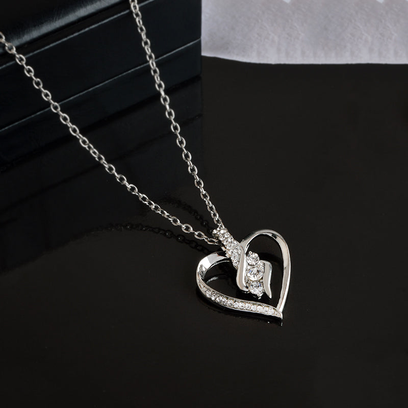 Elegant Diamond Heart Silver Necklace