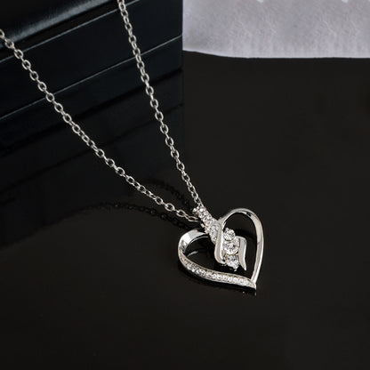 Elegant Diamond Heart Silver Necklace