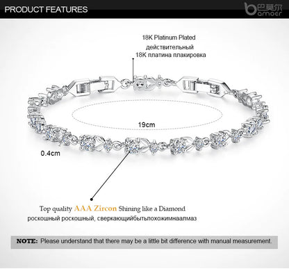 Silver Platinum White Zircon Heart Elegant Ladies Bracelet