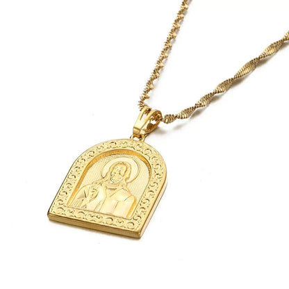 Gold Color Jesus Portrait Pendant Necklace,Christian Necklace