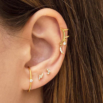 Minimalist 3 Prongs CZ Ear Lobe Cuff Earrings