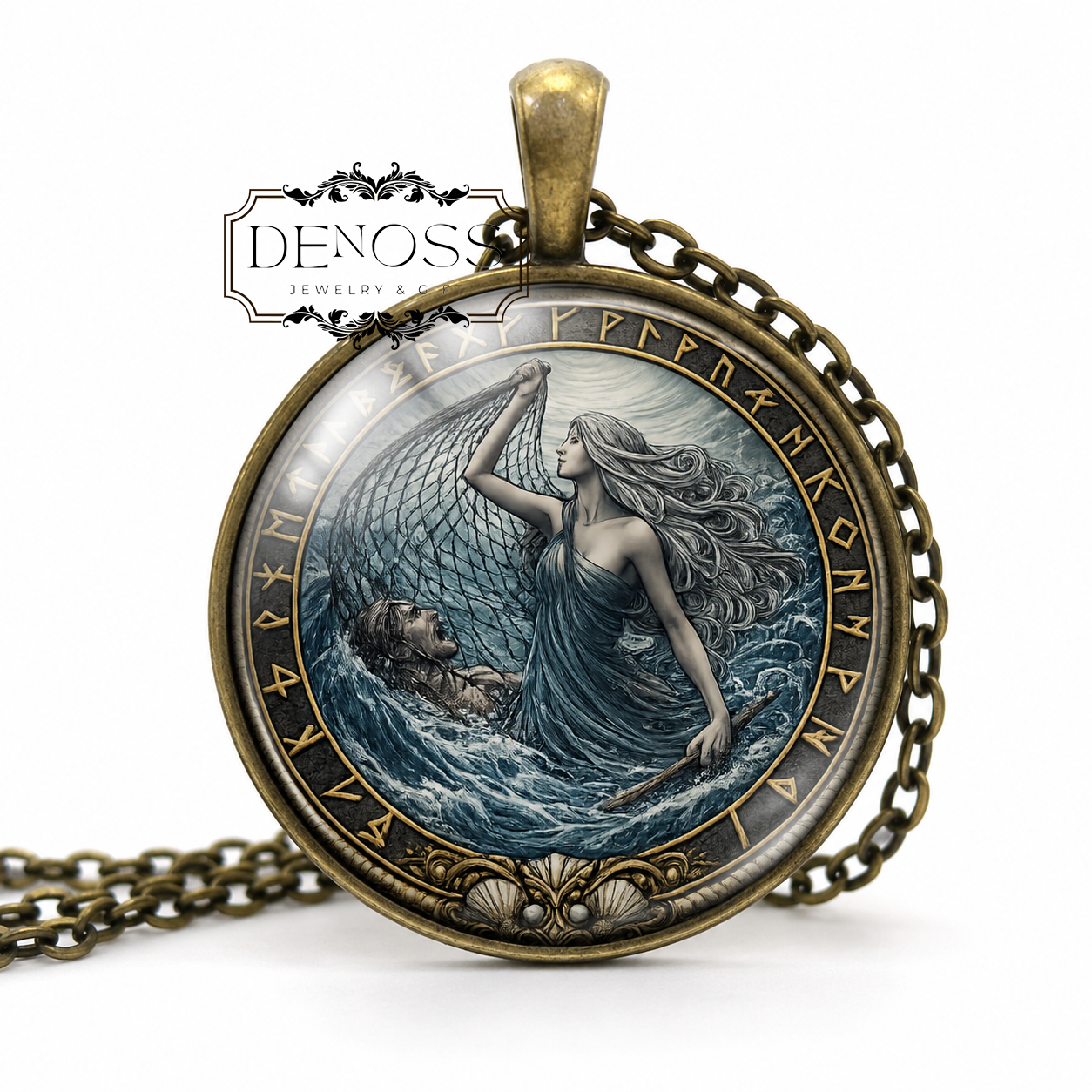 RAN Necklace,Goddess of the Sea,Wife of Aegir,Asatru,Vikings,Capturing Sailors,Underwater Realm,Old Norse,Glass pendant