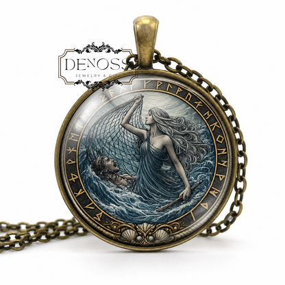 RAN Necklace,Goddess of the Sea,Wife of Aegir,Asatru,Vikings,Capturing Sailors,Underwater Realm,Old Norse,Glass pendant