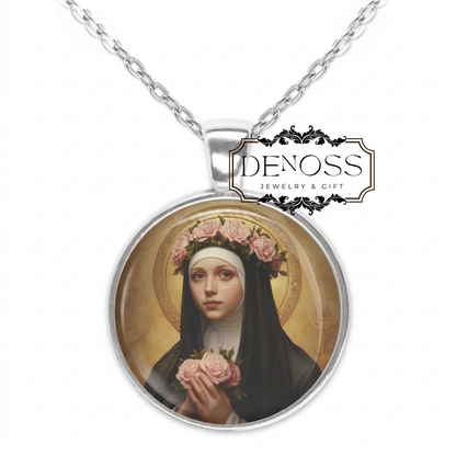 Rose of Lima Medal Necklace,St. Rose of Lima Catholic Pendant,Religious Jewelry Gift for Women,Faith & Protection
