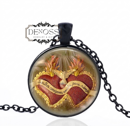 Sacred and Immaculate HEARTS Catholic Necklace,Mary and Jesus Hearts CATHOLIC Christian Medal