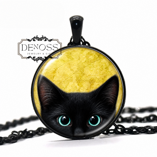 Black Cat Necklace,Peeking Cat Necklace,Cat Jewelry,Halloween Jewelry,Cat Lover Gift