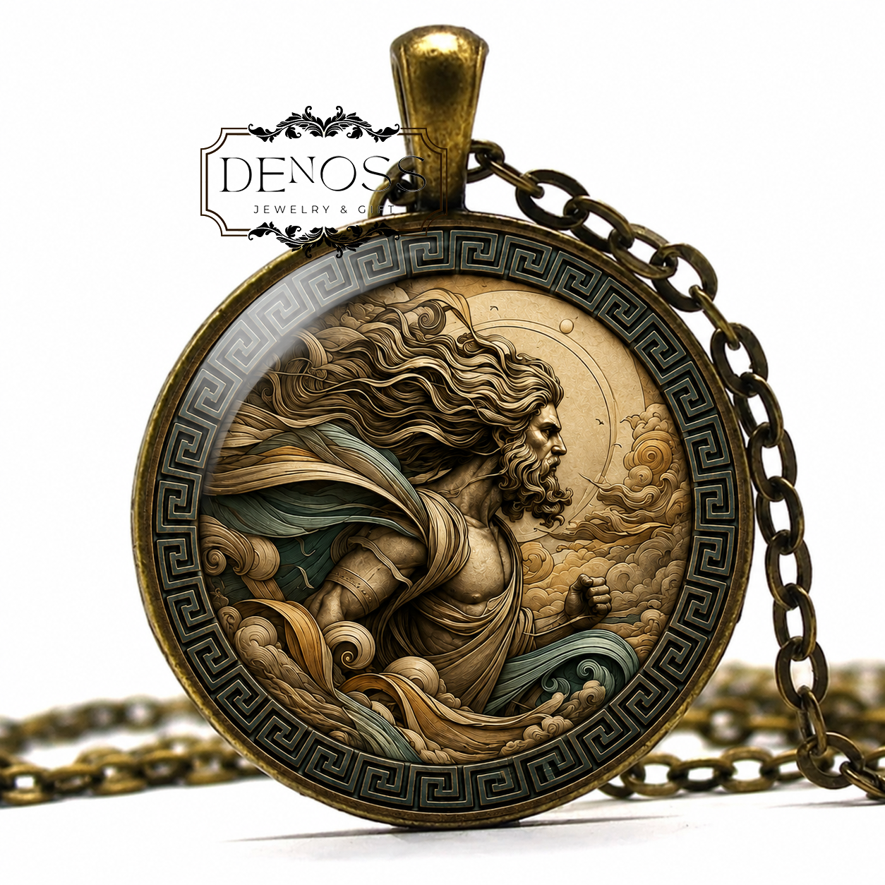 EURUS Necklace,God of the East Wind,Anemoi,Wind God,Greek Mythology,Glass pendant