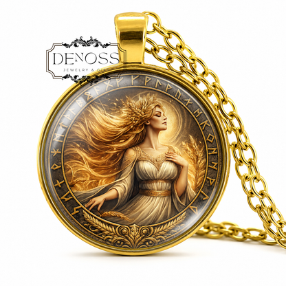 SIF Necklace,Norse Goddess,Wife of Thor,Goddess of Fertility,Goddess of Grain,Vikings,Scandinavian,Asatru,Glass Pendant