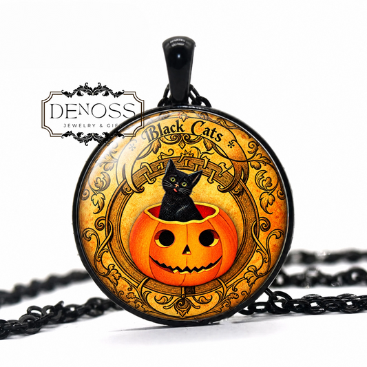 Black Cat Pumpkin necklace,Halloween gift,Halloween pumpkin
