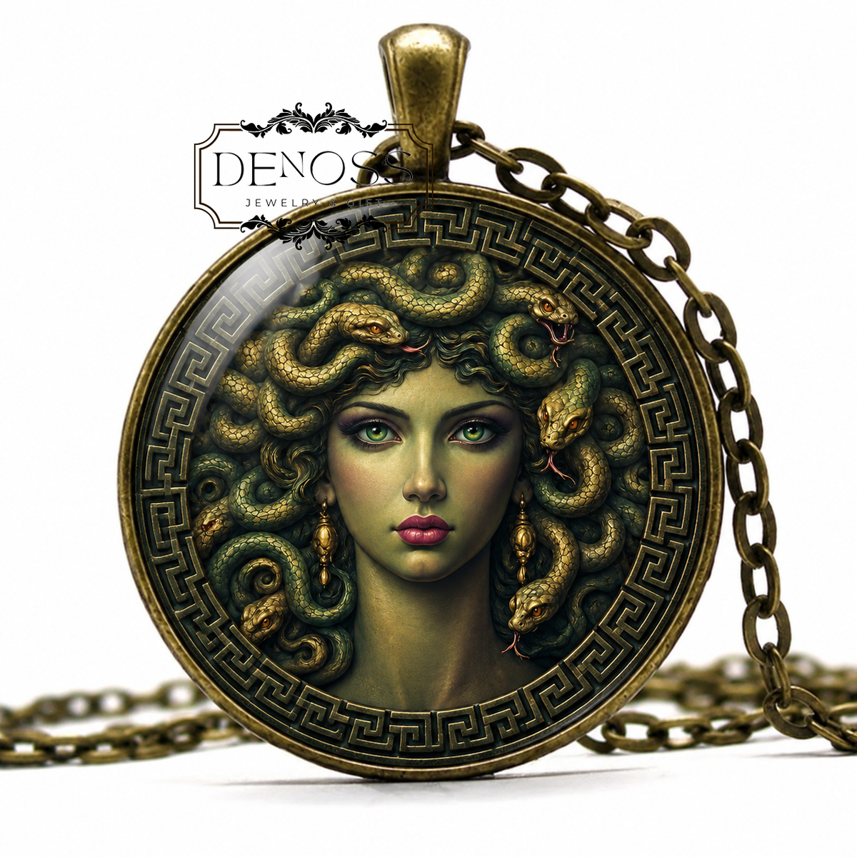 EURYALE Necklace,Gorgons,Venomous Snakes,Immortal,Gorgon sisters,Medusa,Stheno, Greek Mythology Art Pendant Necklace,Glass pendant - Denoss