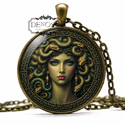 EURYALE Necklace,Gorgons,Venomous Snakes,Immortal,Gorgon sisters,Medusa,Stheno, Greek Mythology Art Pendant Necklace,Glass pendant