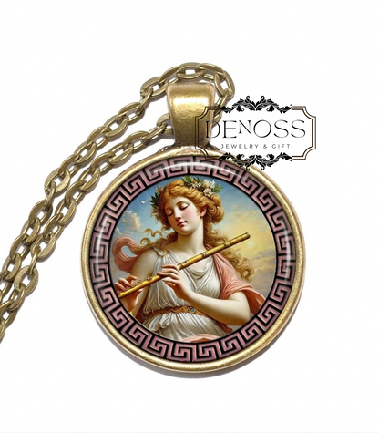 EUTERPE Necklace,Goddess of Lyric Poetry,Muse,Inspirational Goddess,Giver of Delight,Mythology,Greek,Glass Pendant