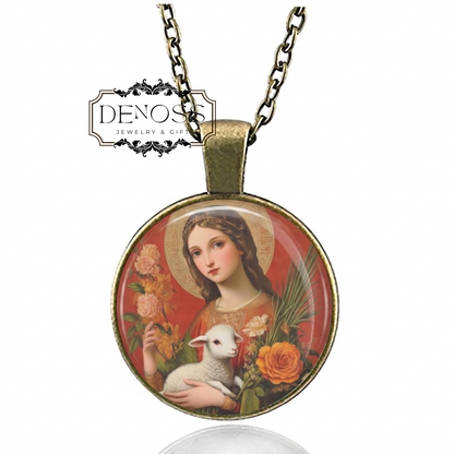 Saint Agnes Medal Pendant Necklace