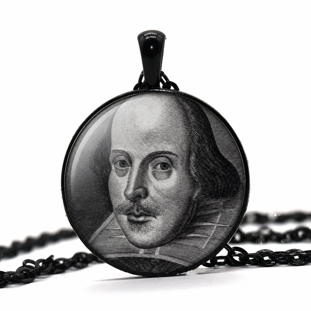 WILLIAM SHAKESPEARE Necklace,English, Playwright,Poet,Actor England's National Poet, Bard of Avon,The Bard,Glass Pendant Necklace