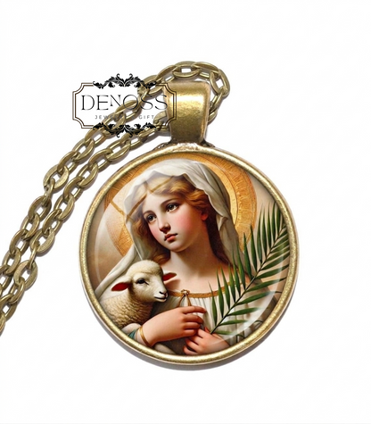 SAINT AGNES of ROME Necklace,Patron Saint of Young Girls,Patron Saint of Engaged Couples,Patron Saint of Victims of sexual abuse