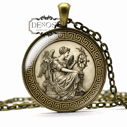 FORTUNA Necklace,Goddess of Fortune,Goddess of Luck,Goddess of Chance,Goddess,Roman,Mythology,Glass Pendant