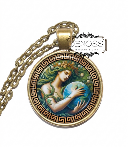 GAIA Necklace,Ancestral Mother,Goddess of the Earth,Mother Earth,Primordial Deity,Greek,Mythology,Glass Pendant