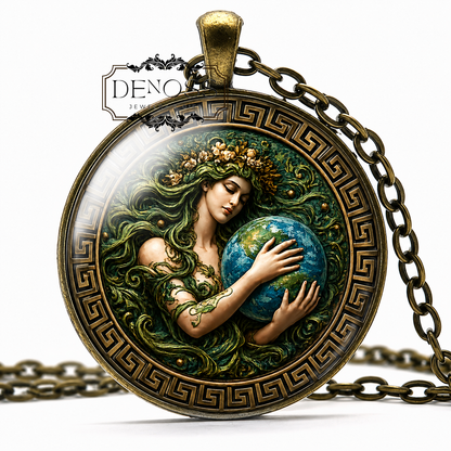 GAIA Necklace,Ancestral Mother,Goddess of the Earth,Mother Earth,Primordial Deity,Greek,Mythology,Glass Pendant