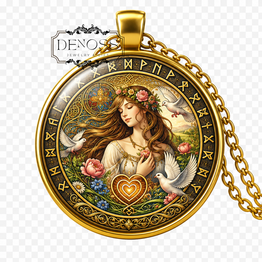 SJÖFN Necklace,Norse Goddess,Goddess of Love,Goddess of Affection,Goddess of Human Relationships,Glass Pendant - Denoss