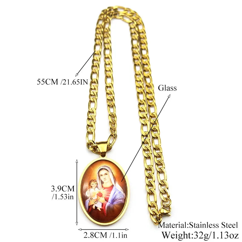Virgin Mary With Baby Jesus Christian Gift Necklace