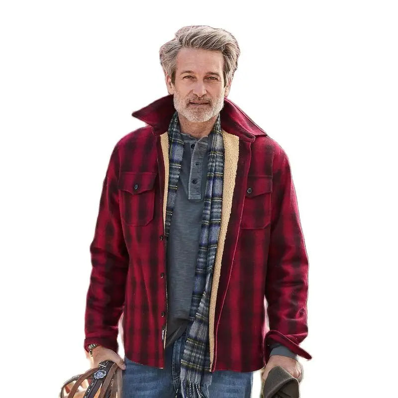Red Plaid Woolen Coat - Denoss