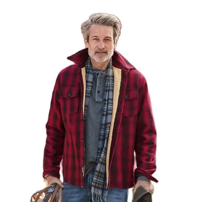 Red Plaid Woolen Coat - Denoss