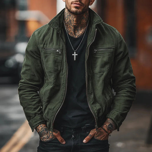 Dark Green Corduroy Jacket Coat Outerwear - Denoss