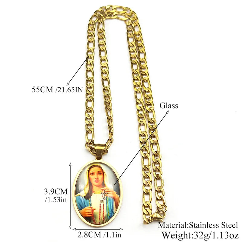 Virgin Mary Hold Pray Beads Chain,Christian Necklace,Religious Gift Jewelry