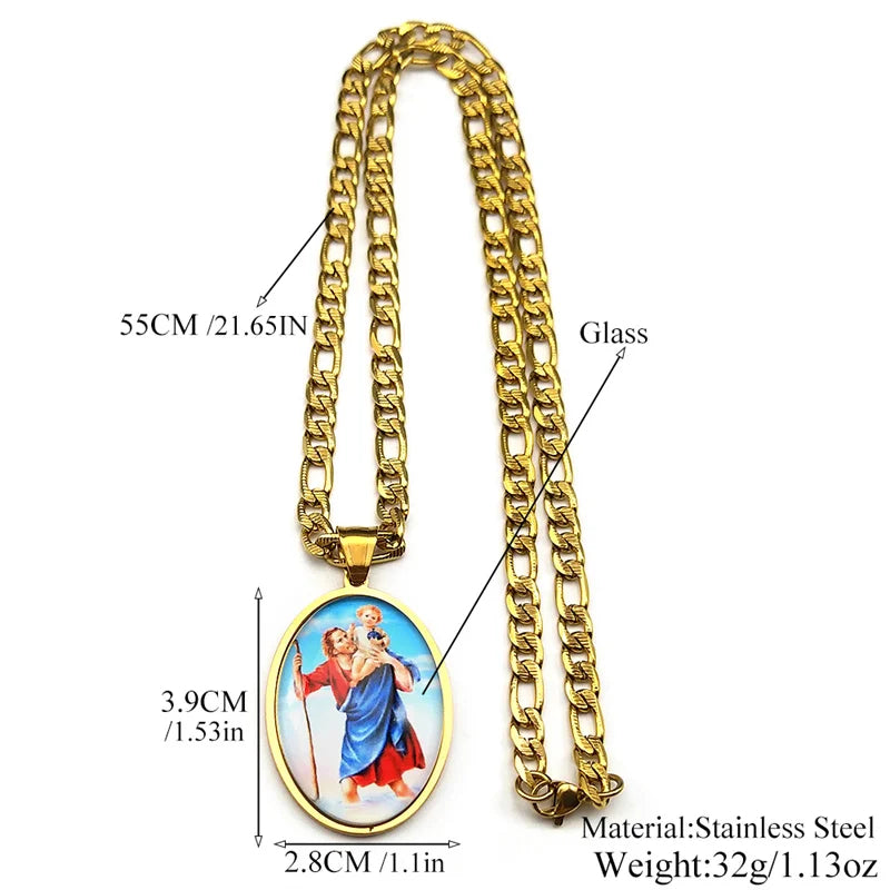 St.Joseph with Baby Jesus,Christian Necklace,Religious Gift Jewelry