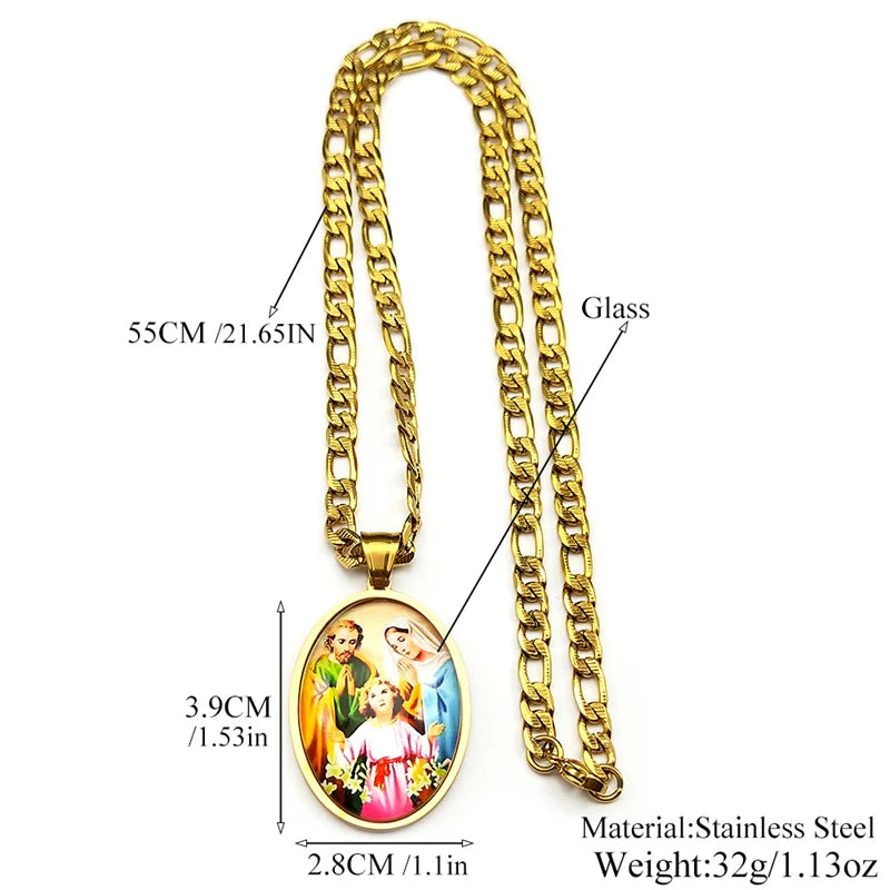 Virgin Mary,Jesus and St.Joseph Christian Gift Necklace