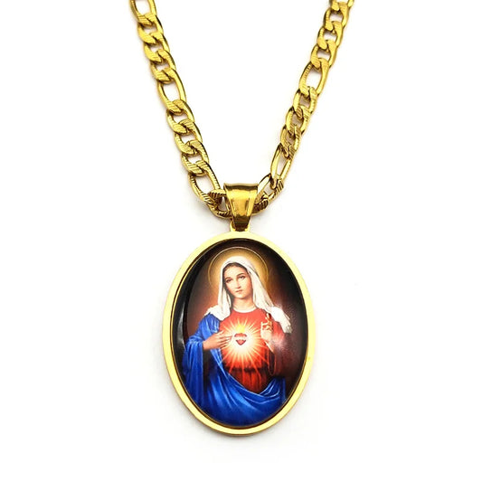 Virgin Mary Sacred Heart,Christian Necklace,Religious Gift Jewelry
