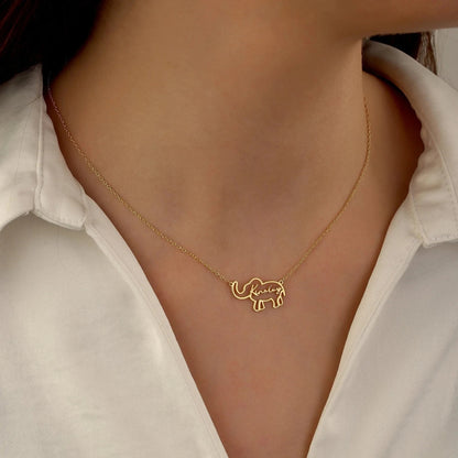 Elephant Name Necklace,Protective Jewelry