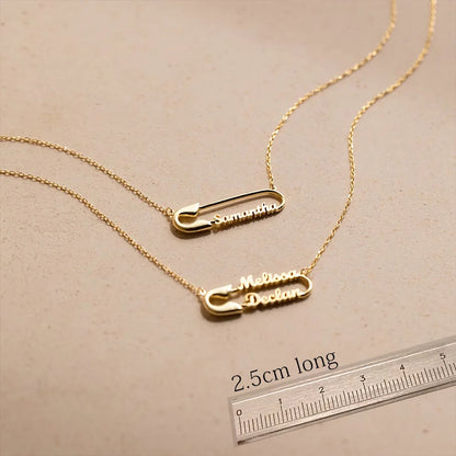Custom Double Name Paper Clip Pendant Necklace