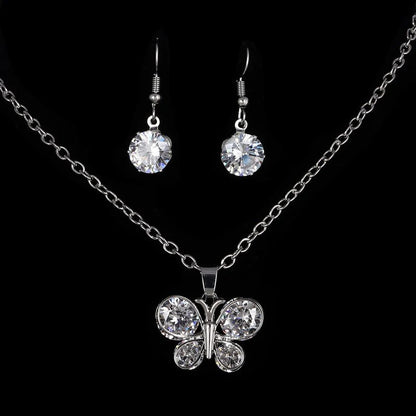 Silver white crystal stone romantic butterfly lady jewelry set