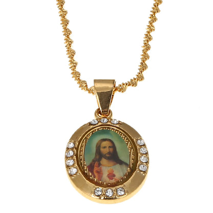 Gold Zircon Jesus Portrait Pendant Necklace,Christian Necklace
