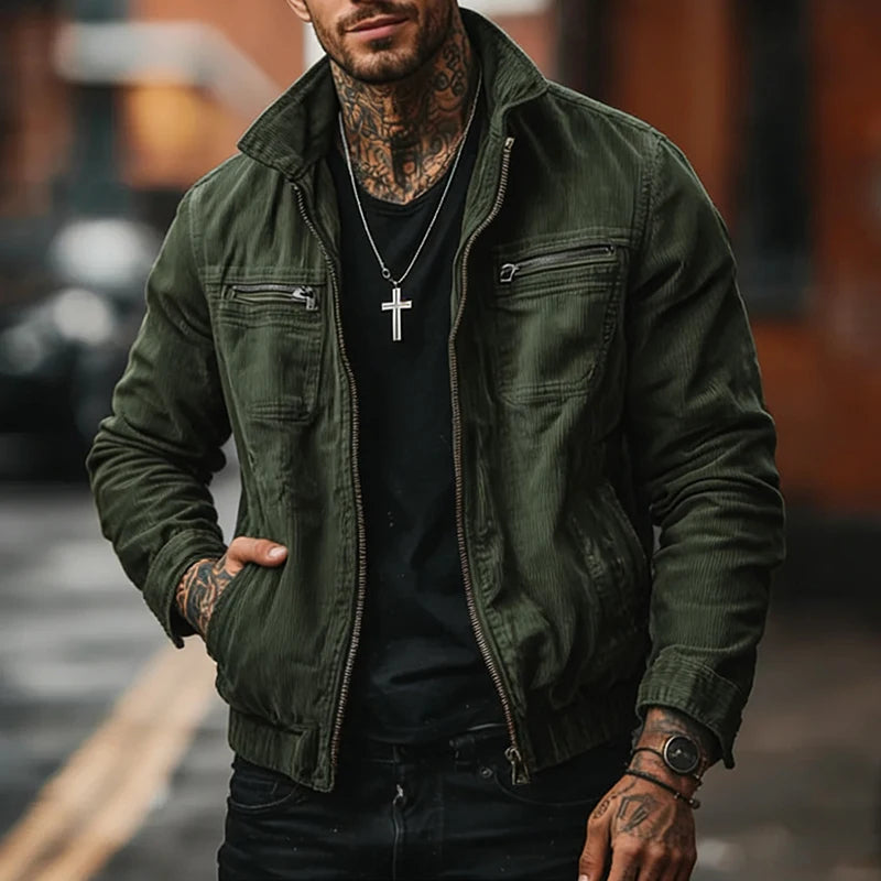 Dark Green Corduroy Jacket Coat Outerwear - Denoss