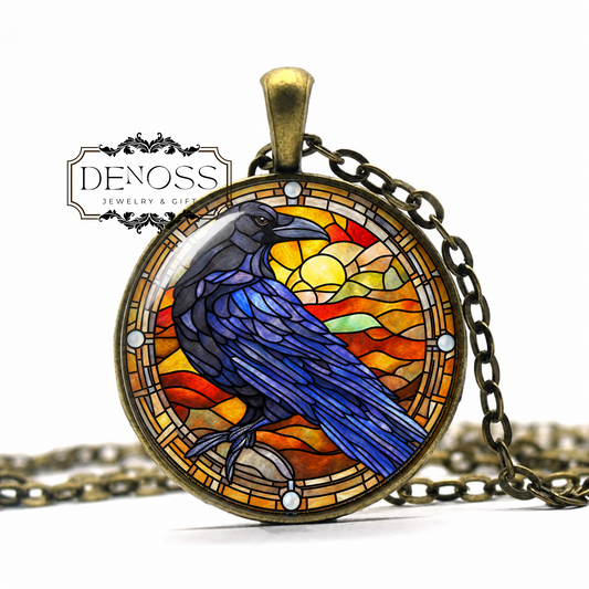 Black Raven Necklace,Autumn Nature Gift,Halloween Jewelry