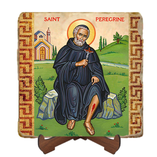 St.Peregrine Icon,Men Saints,Marble Icon,Handmade,Prayer gift,Christian Icon