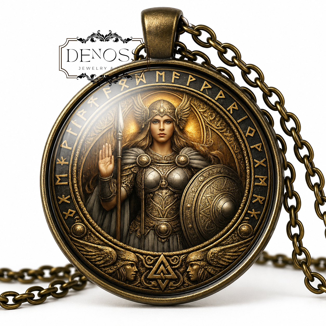 SYN Necklace,Norse,Goddess of Justice,Goddess of Defense,Protection,Sessrumnir,Vikings,Scandinavian,Asatru,Glass Pendant