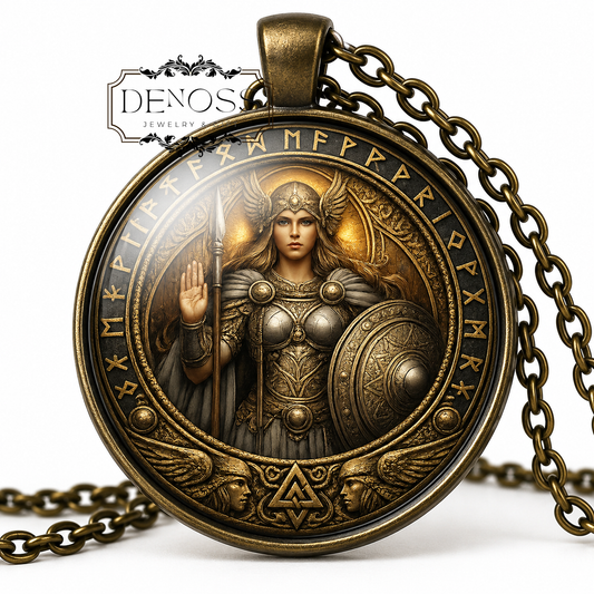 SYN Necklace,Norse,Goddess of Justice,Goddess of Defense,Protection,Sessrumnir,Vikings,Scandinavian,Asatru,Glass Pendant - Denoss