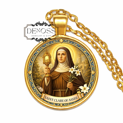 Saint Clare of Assisi Necklace,Catholic Patron Saint Pendant,Religious Jewelry