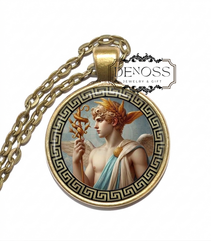 HERMES Necklace,God of Trade,God of Thieves,God of Travelers,God of Athletes,God of Sports,Greek,Mythology,Glass pendant