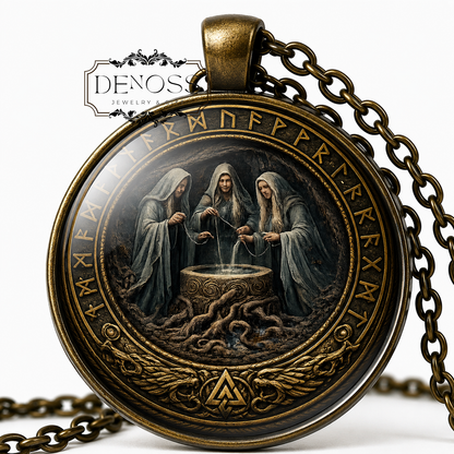 THE NORNS Necklace,Norse Mythology,Human Destiny,Urðr,Verðandi,Skuld,Scandinavian,Yggdrasil,Asatru,Glass Pendant